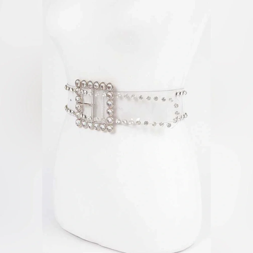 Plus Size Silver Pearl Embellished Clear Statement Belt